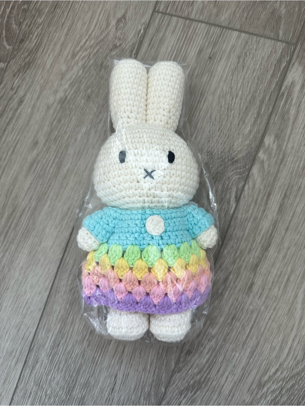 NWT Just Dutch Miffy Handmade Crochet Plush Doll Rainbow Dress